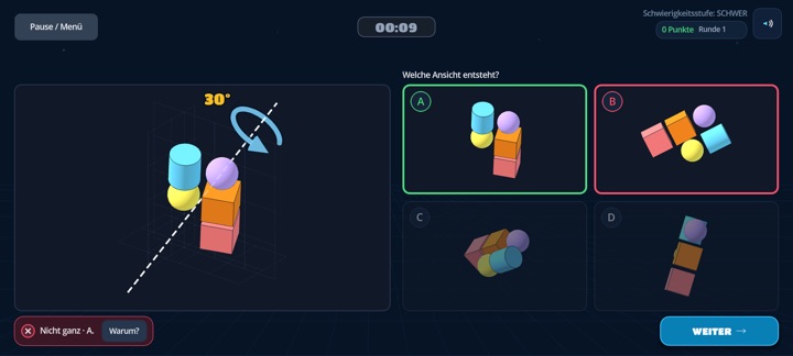 Daneben? Das Spiel zeigt die richtige Lösung – und erklärt sie