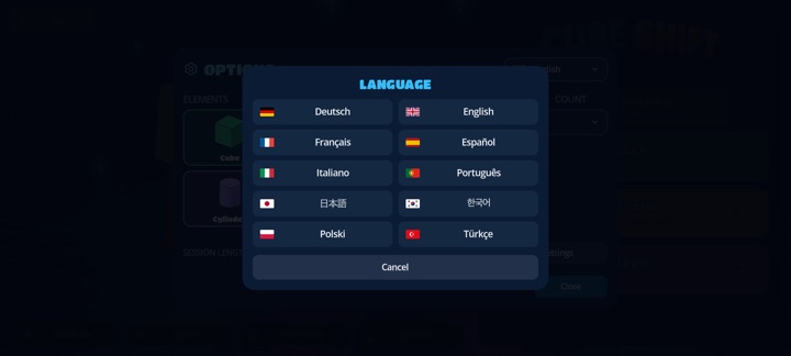 Language picker in the options